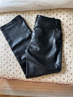 Calvin Klein Black Faux Leather 90s Straight-Leg Pants